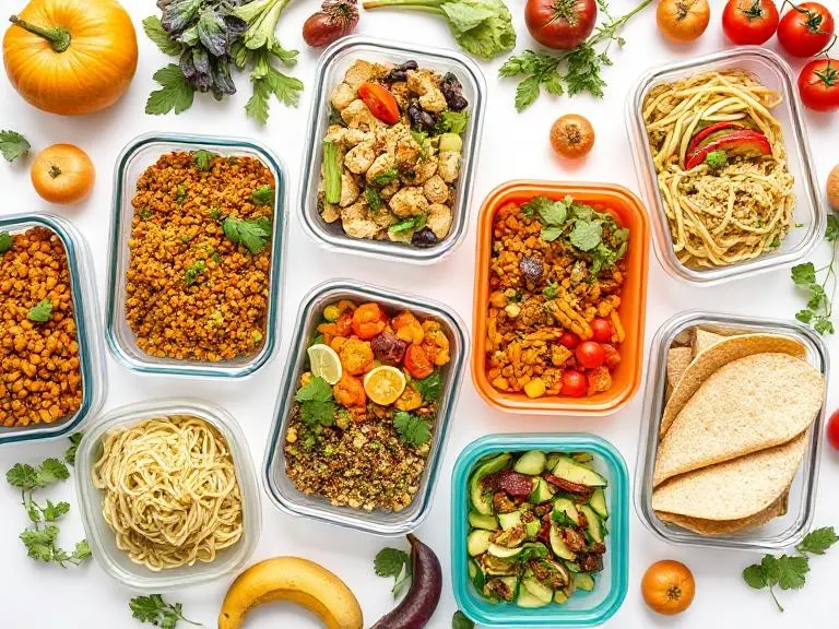 Vegetarian weight loss recipes meal prep with colorful vegan dishes
