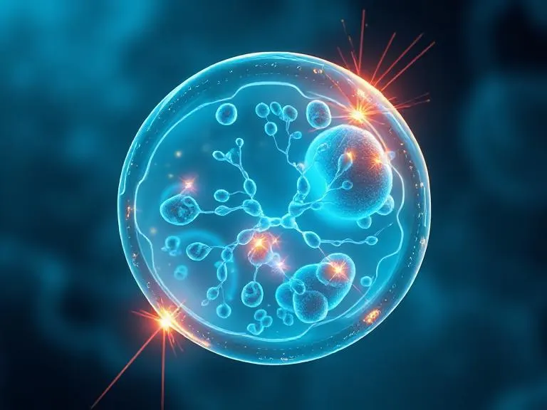 Illustration of mitochondria glowing with energy, representing improved cellular function.