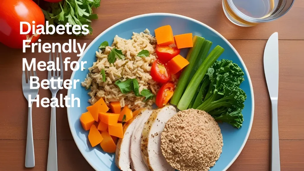 A healthy diabetes-friendly meal featuring lean protein, vegetables, and whole grains