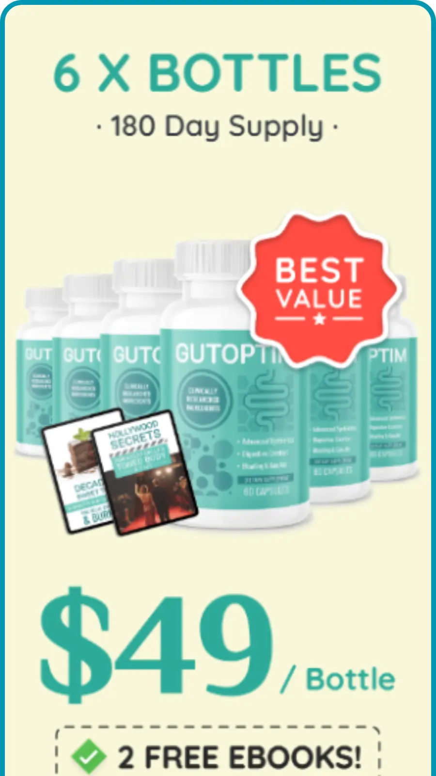 6 Bottles GutOptim – 180 Day Supply with Free Shipping – $294 Total