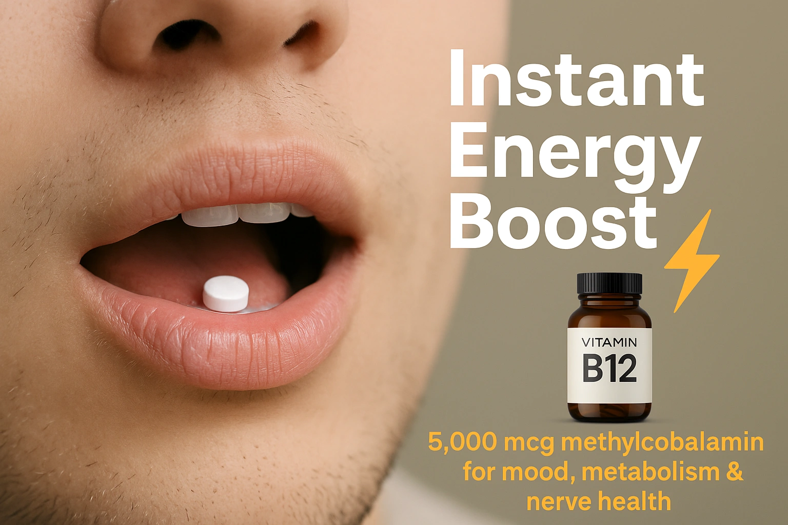 Sublingual Vitamin B12 tablet dissolving under tongue