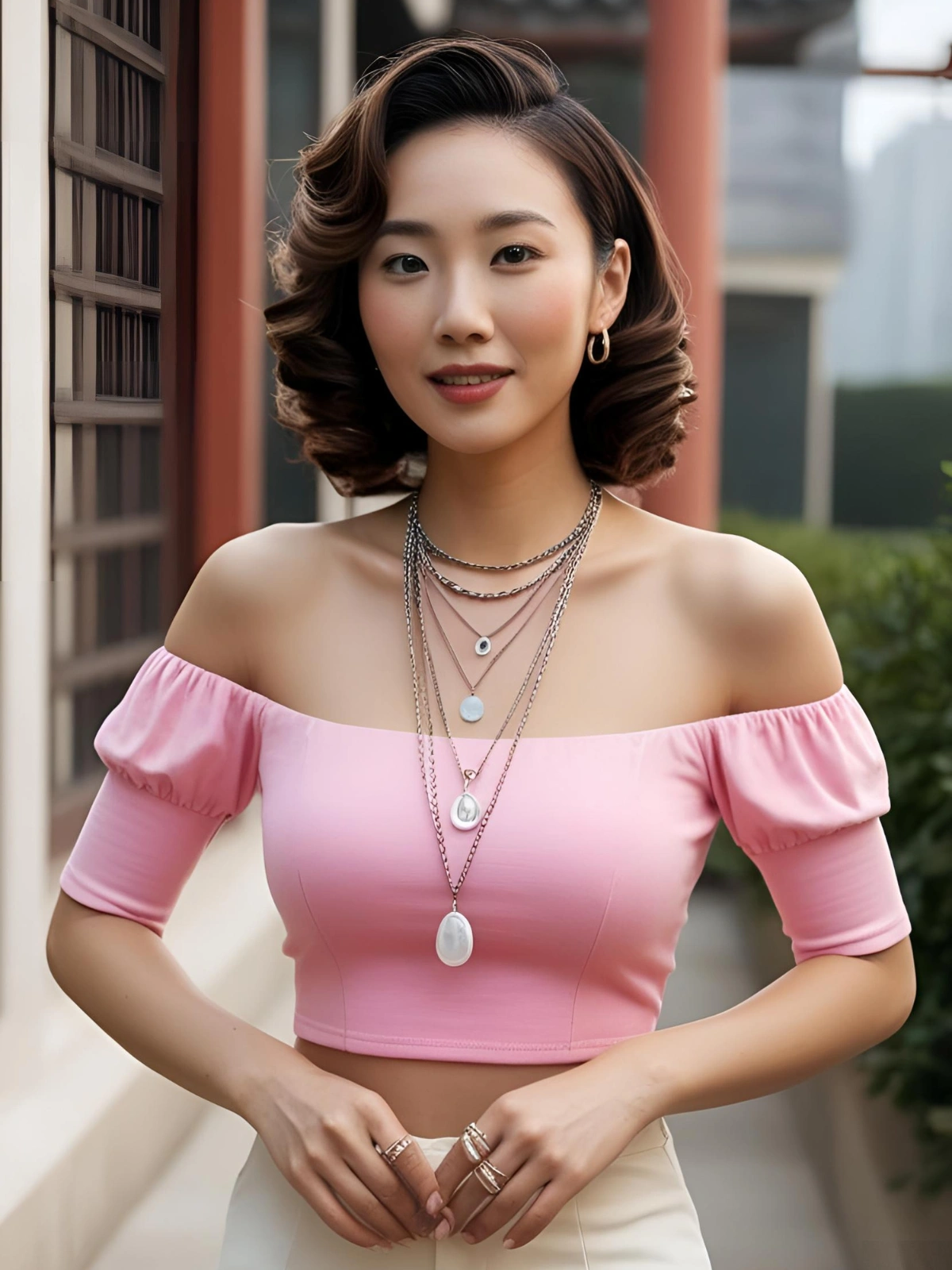 Pink off-shoulder top for women