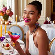 Priya K with long-lasting lipstick enjoying dinner and drinks