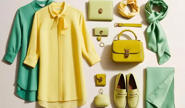 Fashion items in butter yellow and pistachio hues, trending colors for Amazon Trending Fashion 2025.