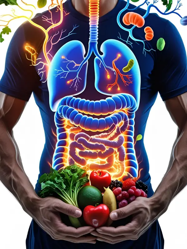 Healthy digestive system illustration or person feeling comfortable after eating, representing improved digestion with Advanced Amino Formula.