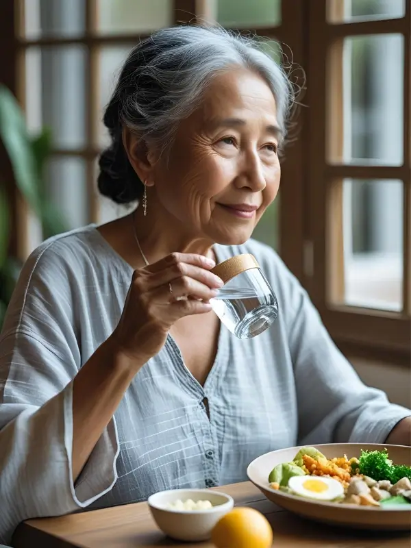 Person in a calm setting, symbolizing overall wellness and balanced health with Advanced Amino Formula.
