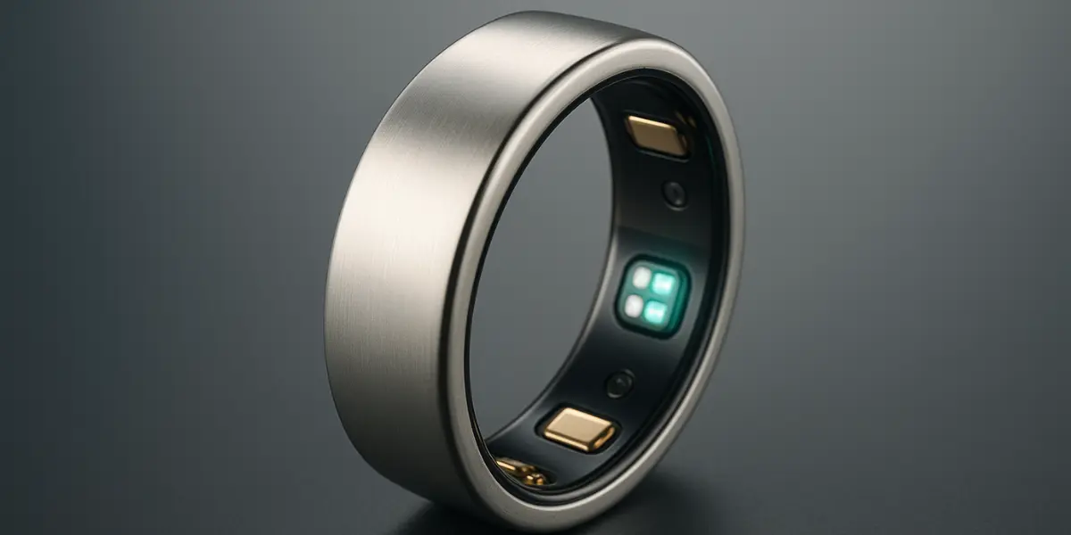 Sleek Oura Ring 4 on a dark background, representing a top fitness gadget for women in 2025