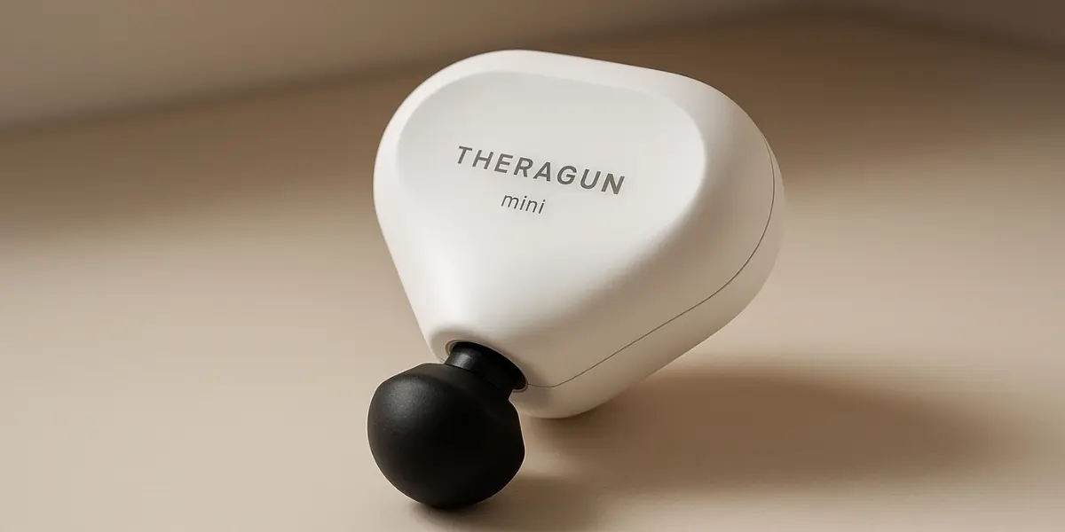Theragun Mini 2.0 being used on a woman's leg for muscle recovery